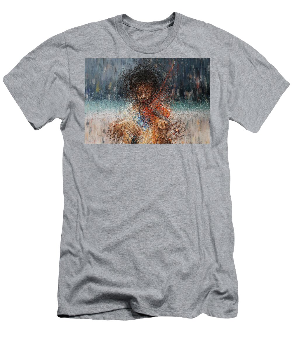 Violinist T-Shirt featuring the painting Melody of the Storm by Alex Mir