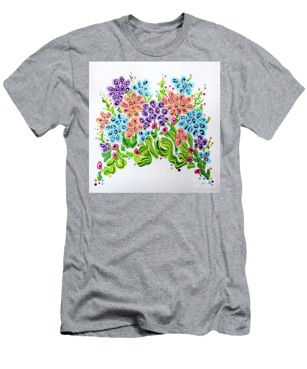Abstract Floral Painting T-Shirt featuring the painting Miami Garden by Jane Arlyn Crabtree