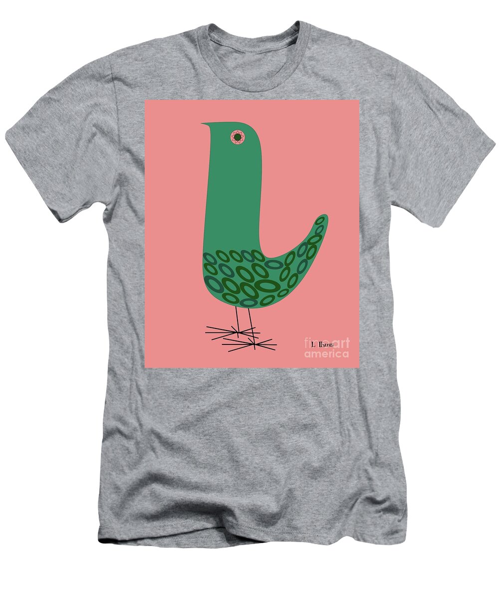 Mid Century Modern T-Shirt featuring the digital art Mid Century Bird in Pink by Donna Mibus