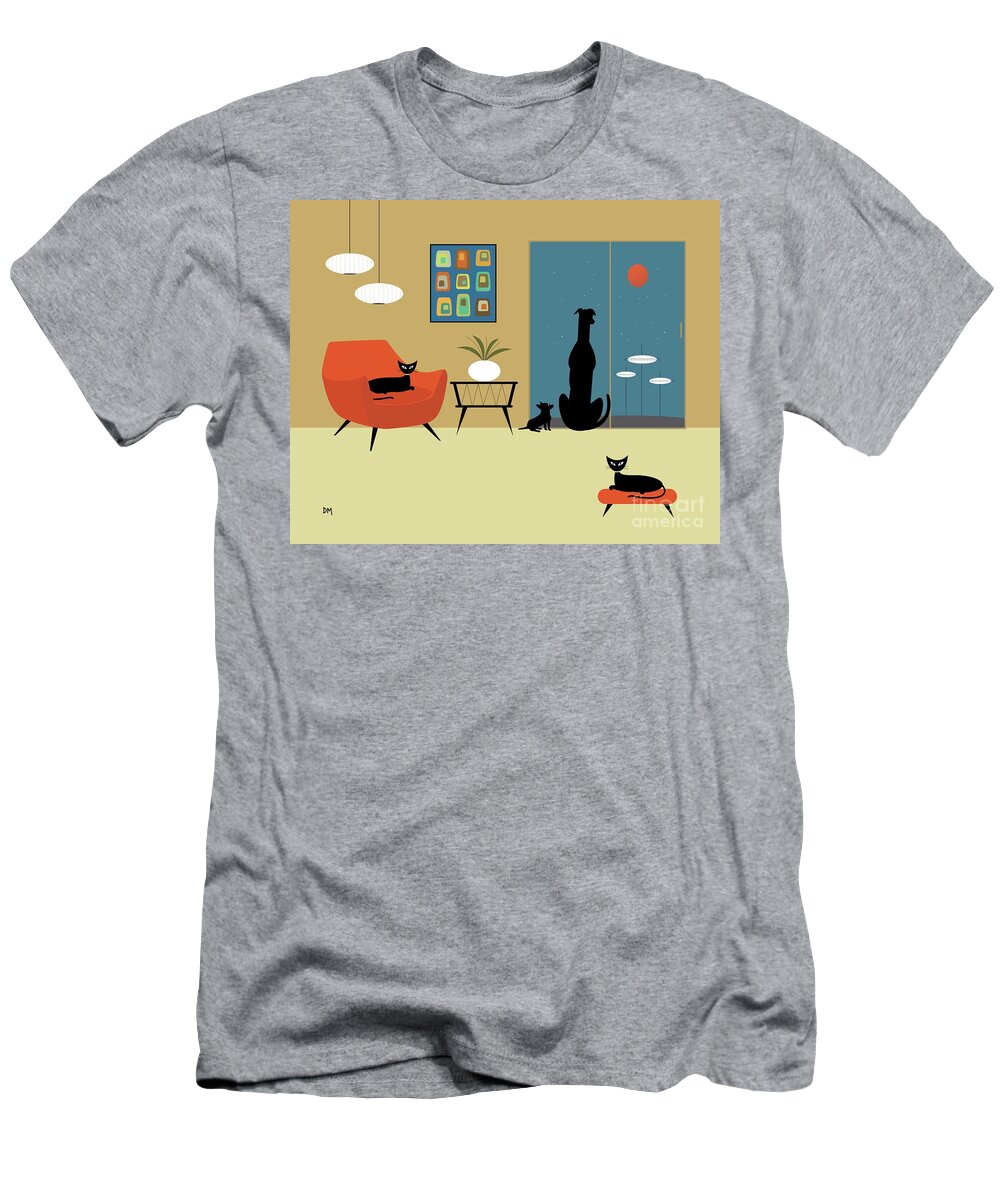 Mid Century Cat T-Shirt featuring the digital art Mid Century Cats and Dogs by Donna Mibus