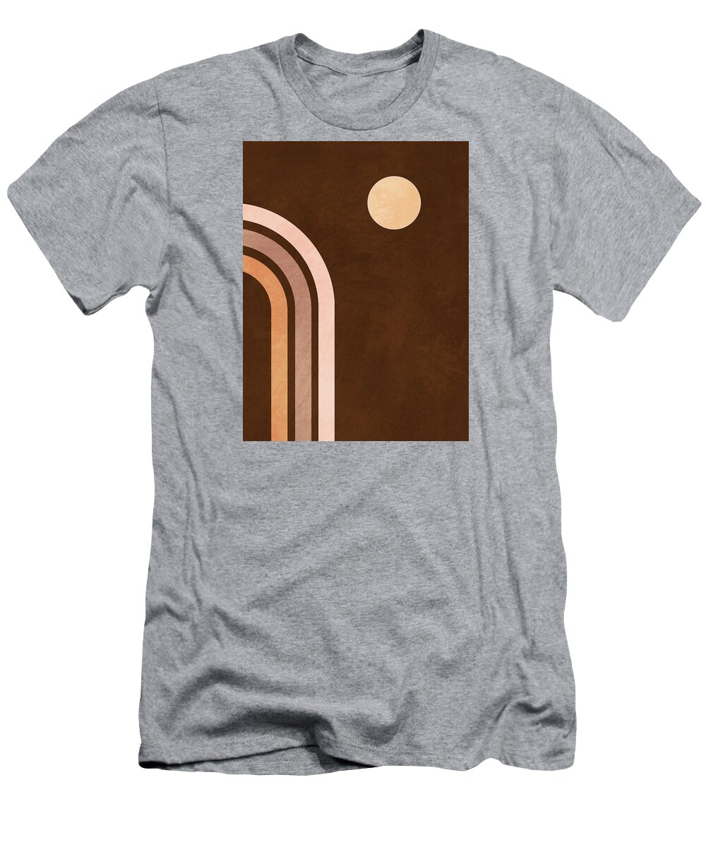 Geometric T-Shirt featuring the mixed media Mid Century Modern Print 09 - Minimal Geometric Arch - Stylish, Abstract, Contemporary - Brown by Studio Grafiikka