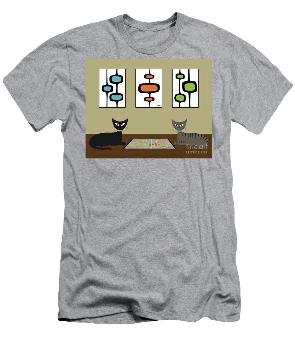 Mid Century Modern T-Shirt featuring the digital art Mid Century Scrabble Cats by Donna Mibus