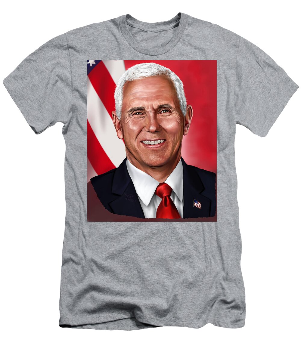 Mike Pence Drawing T-Shirt featuring the digital art Mike Pence Painting by Femchi Art