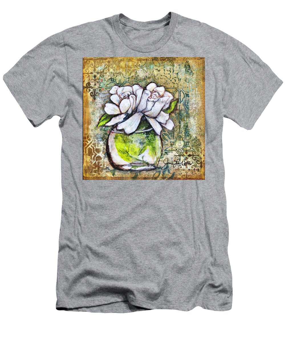Gardenias T-Shirt featuring the mixed media Mimas Gardenias by Janis Lee Colon