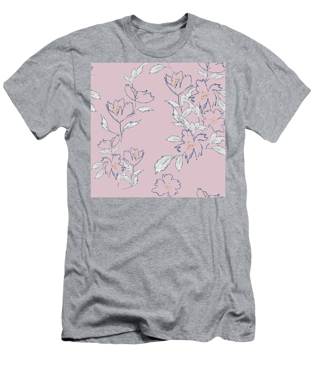 Minimal T-Shirt featuring the digital art Minimal Free Flowing Floral Pink by Sand And Chi