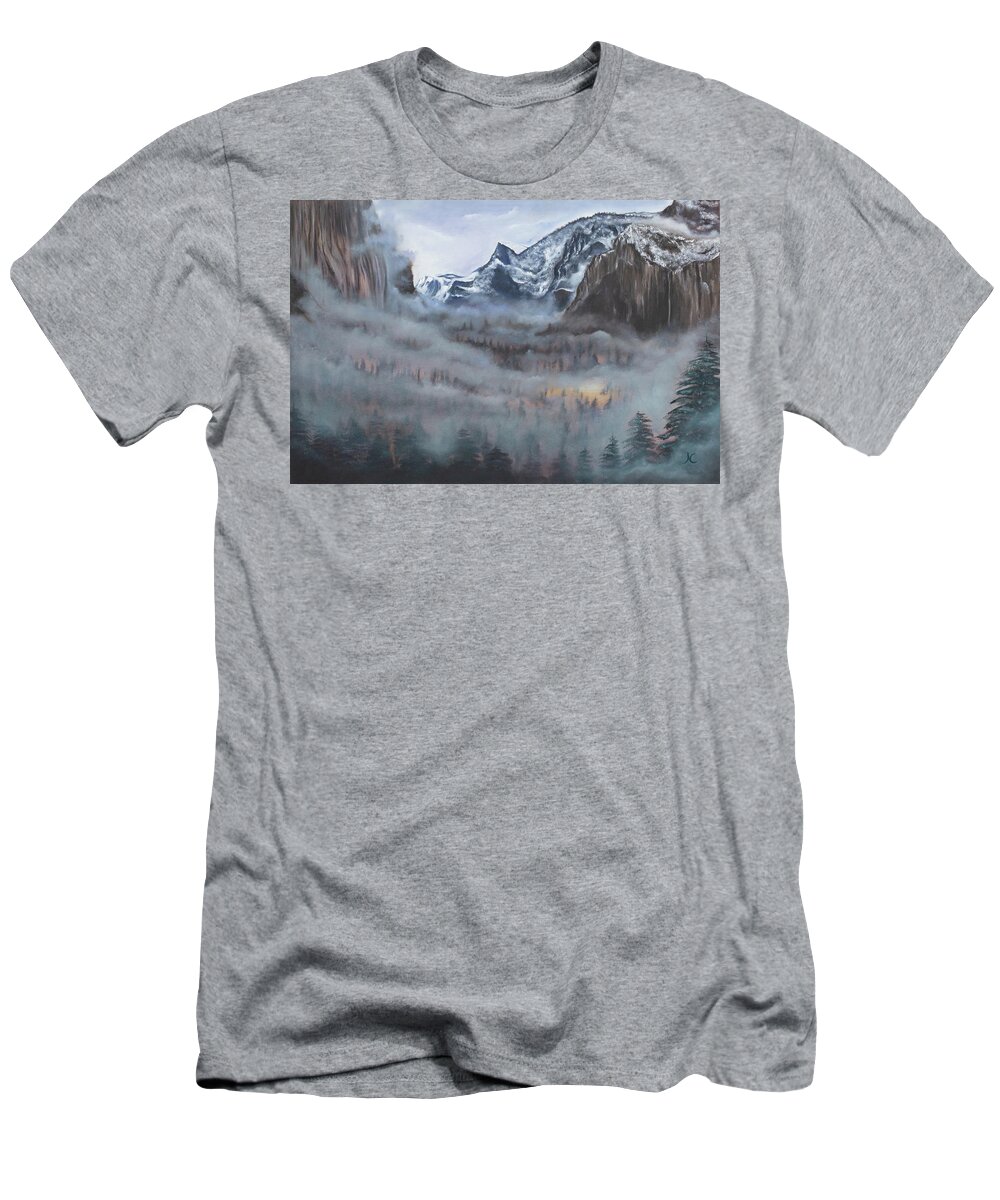 Yosemite T-Shirt featuring the painting Misty Vale by Neslihan Ergul Colley