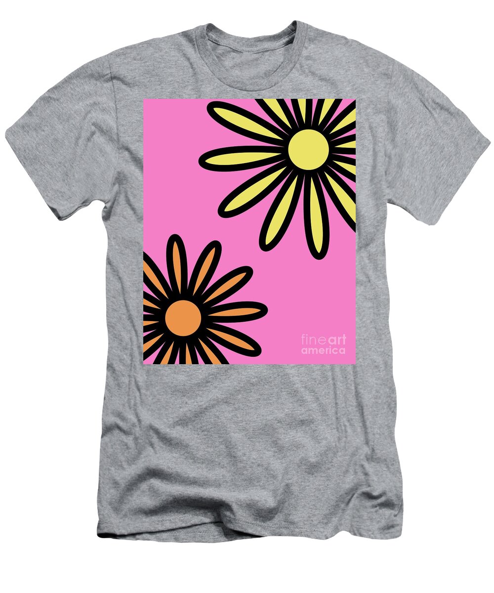 Mod T-Shirt featuring the digital art Mod Flowers 2 on Pink by Donna Mibus