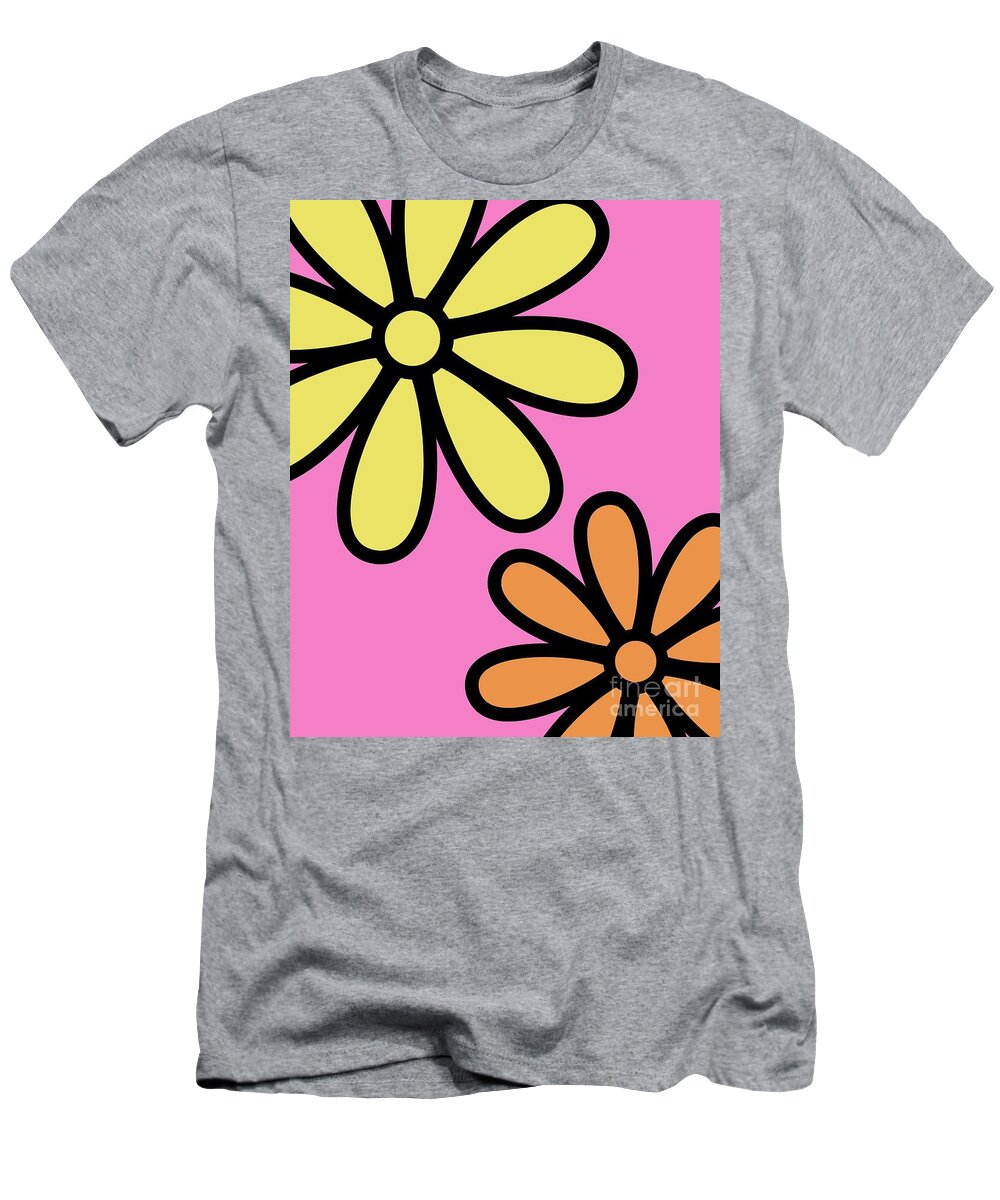 Mod T-Shirt featuring the digital art Mod Flowers 3 on Pink by Donna Mibus