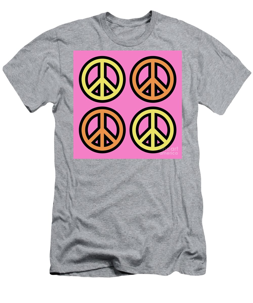 Mod T-Shirt featuring the digital art Mod Peace Symbols on Pink by Donna Mibus