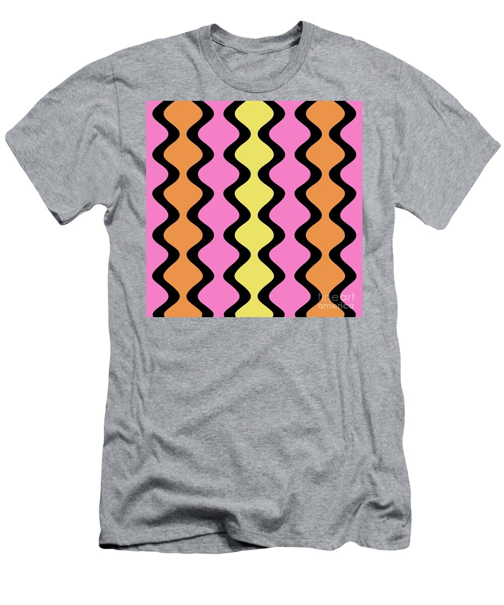 Modern T-Shirt featuring the digital art Mod Waves on Pink by Donna Mibus