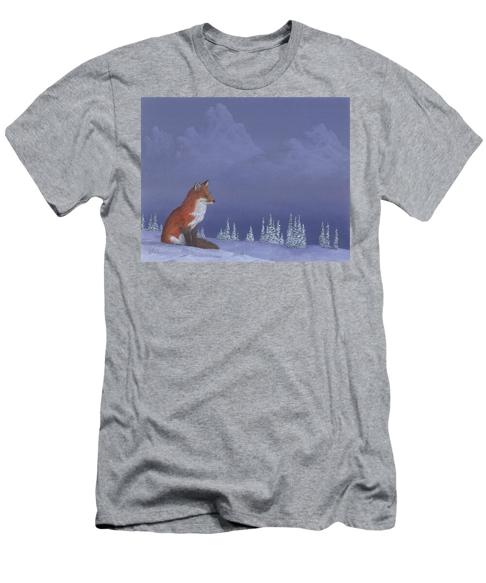 Fox T-Shirt featuring the painting Moment of Seclusion by Peter Rashford
