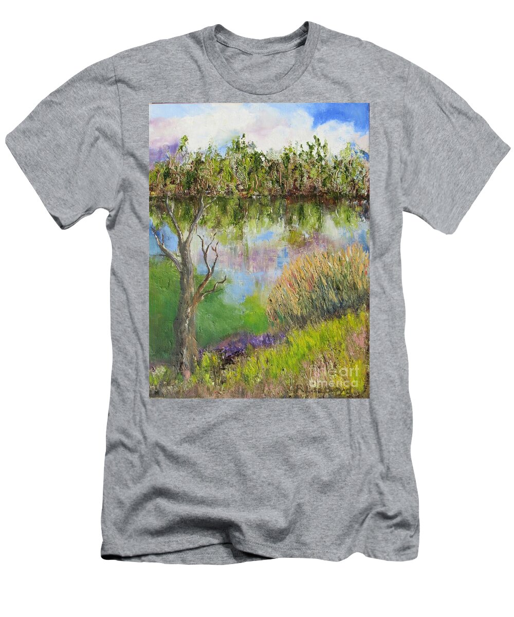 Lake T-Shirt featuring the painting Moments By The Lake by Lisa Boyd