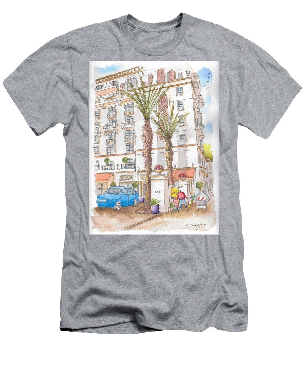 Montage Hotel T-Shirt featuring the painting Montage Hotel in Beverly Hills, California by Carlos G Groppa