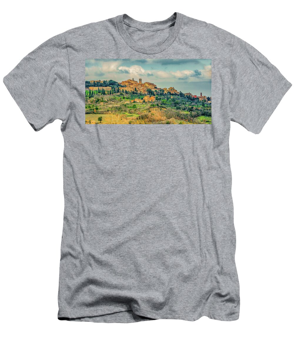 Montepulciano T-Shirt featuring the photograph Montepulciano, A Tuscan Hill Town by Marcy Wielfaert