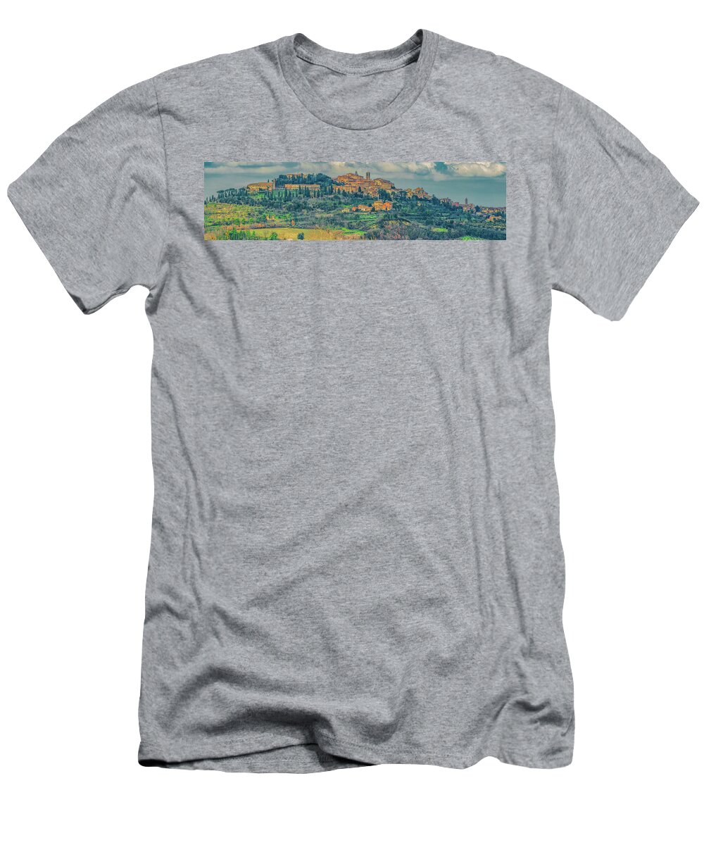 Montepulciano T-Shirt featuring the photograph Montepulciano Panorama by Marcy Wielfaert