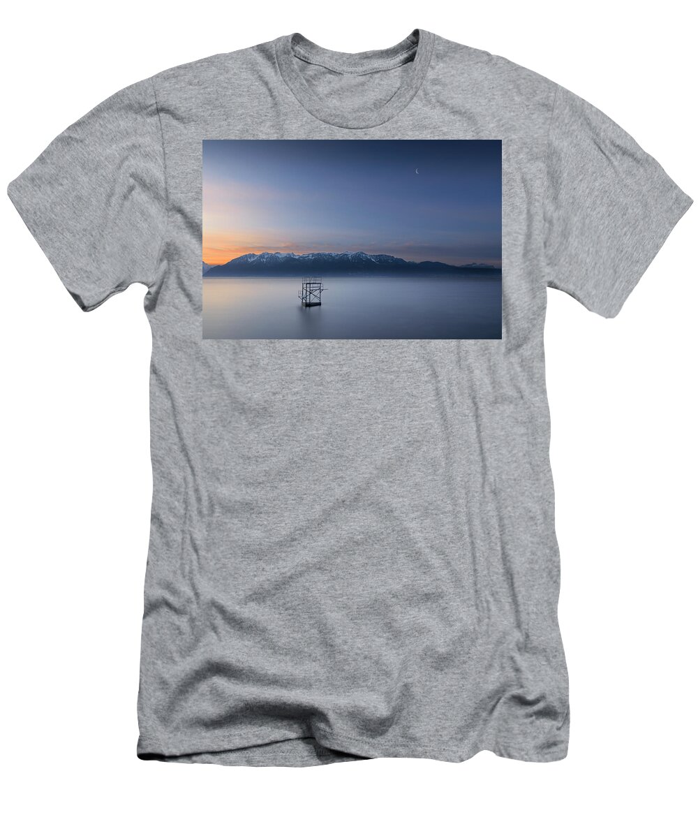 Sunrise T-Shirt featuring the photograph Moon over the diving board by Dominique Dubied
