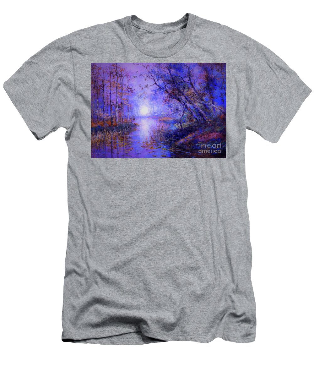 Landscape T-Shirt featuring the painting Moonlight from Heaven by Jane Small