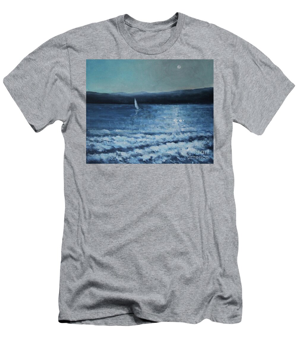 Seascape T-Shirt featuring the painting Moonlight Sailor by Jane See