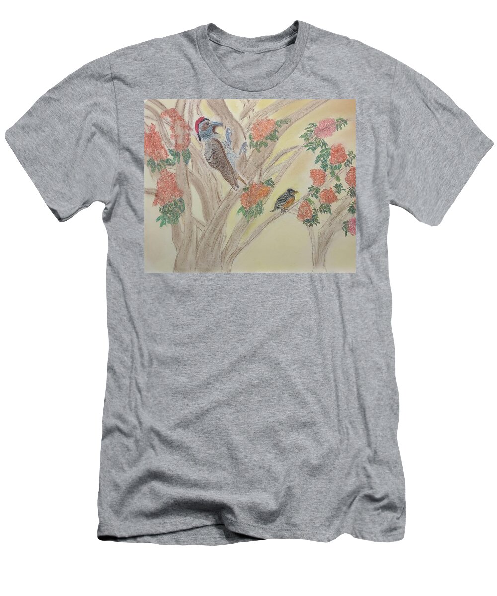 Woodpecker T-Shirt featuring the pastel Morning Sounds by Suzanne Berthier