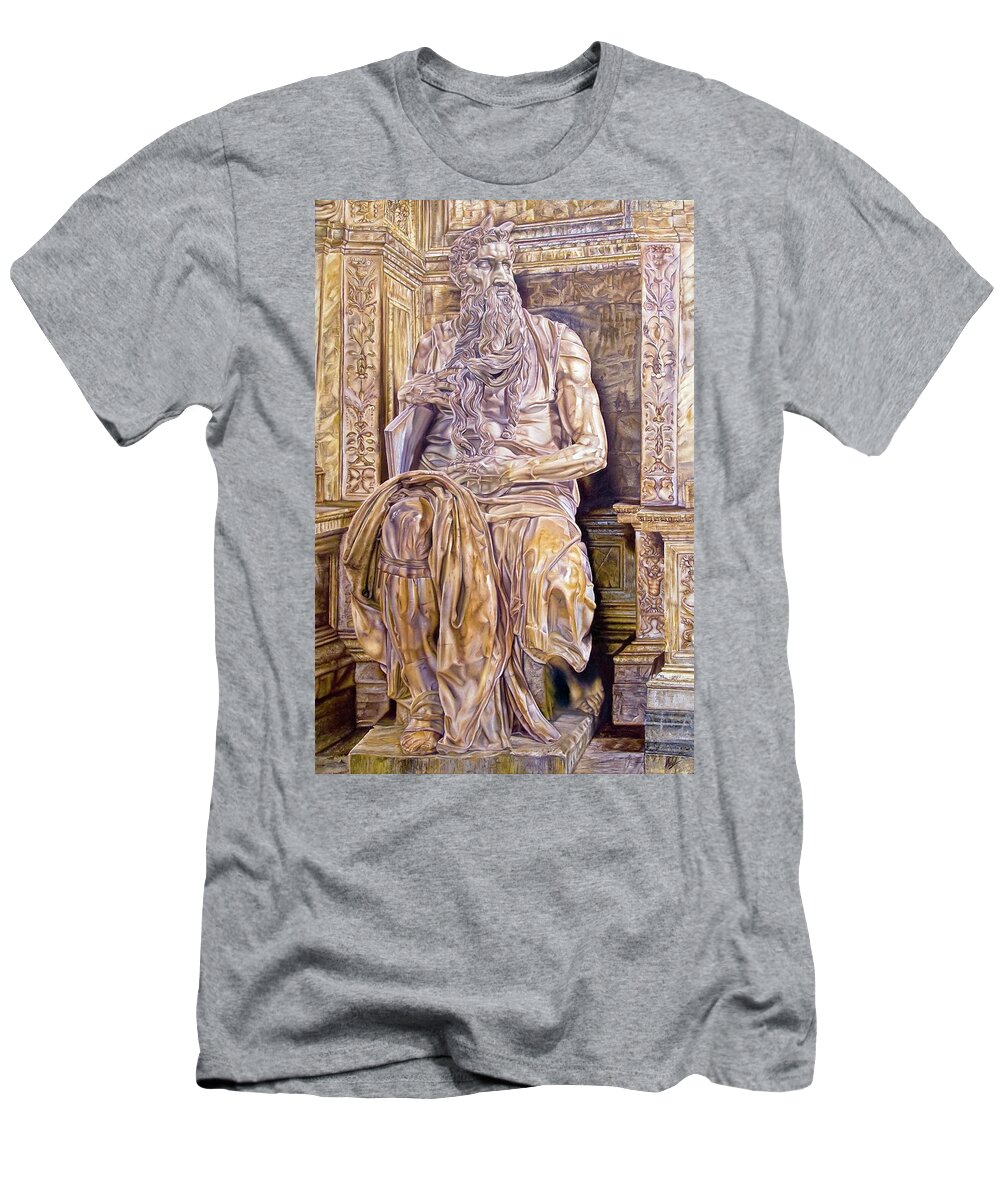 Statue T-Shirt featuring the painting Mose statue in gold by Michelangelo Rossi