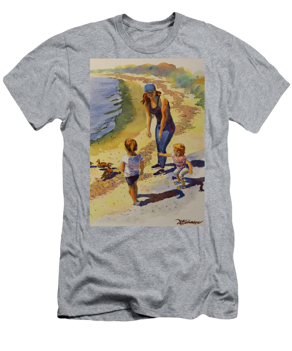Landscape T-Shirt featuring the painting Mother Bear and Cubs by David Gilmore