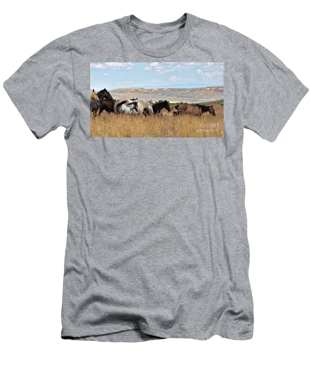 Mustang T-Shirt featuring the photograph Mustang Promenade by Jim Garrison