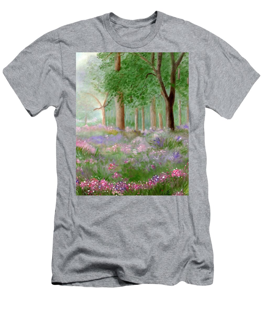 Field Of Flowers T-Shirt featuring the painting Mystic Moment by Juliette Becker