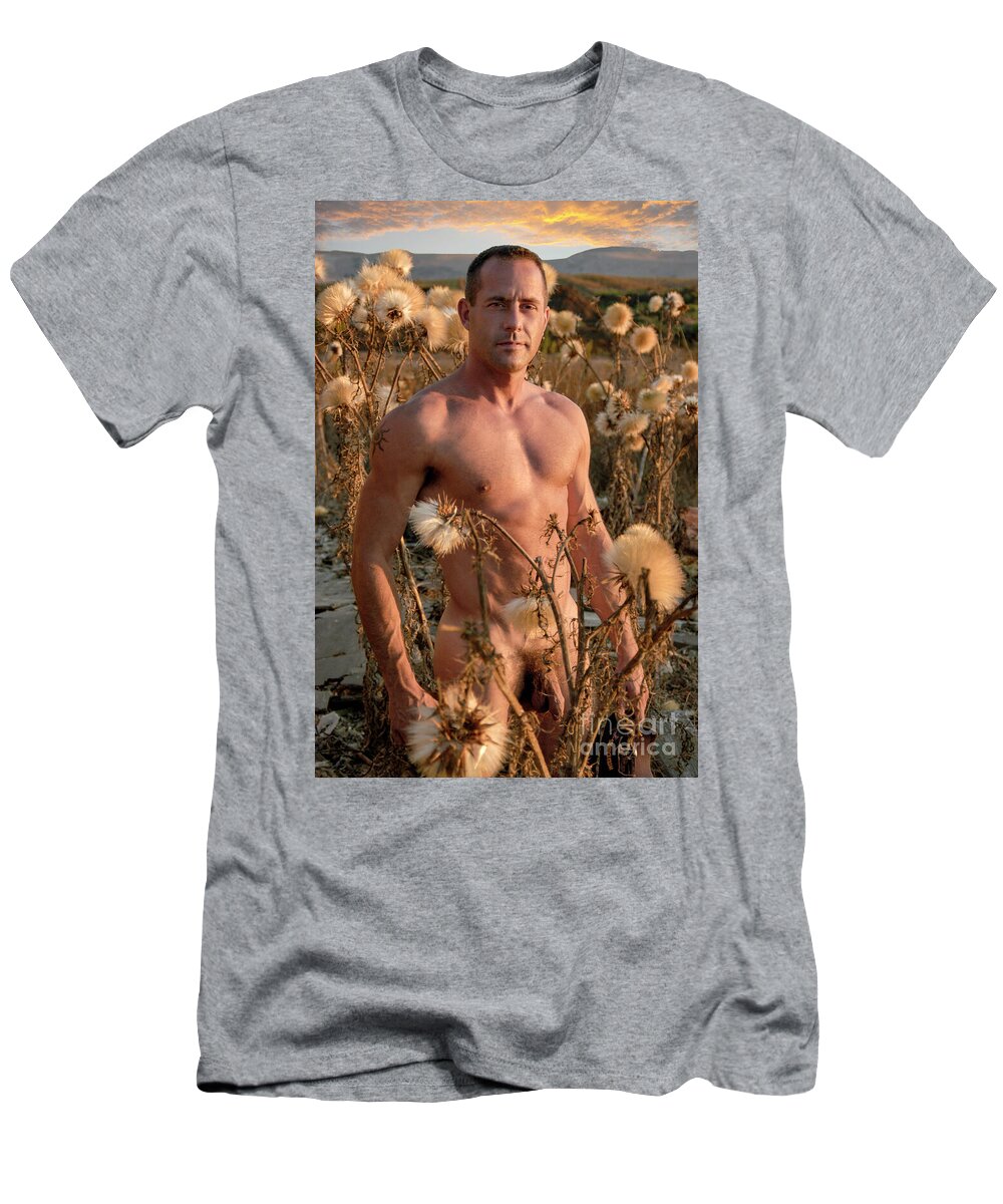 Naked Man in a Field in California T-Shirt by Gunther Allen - Pixels