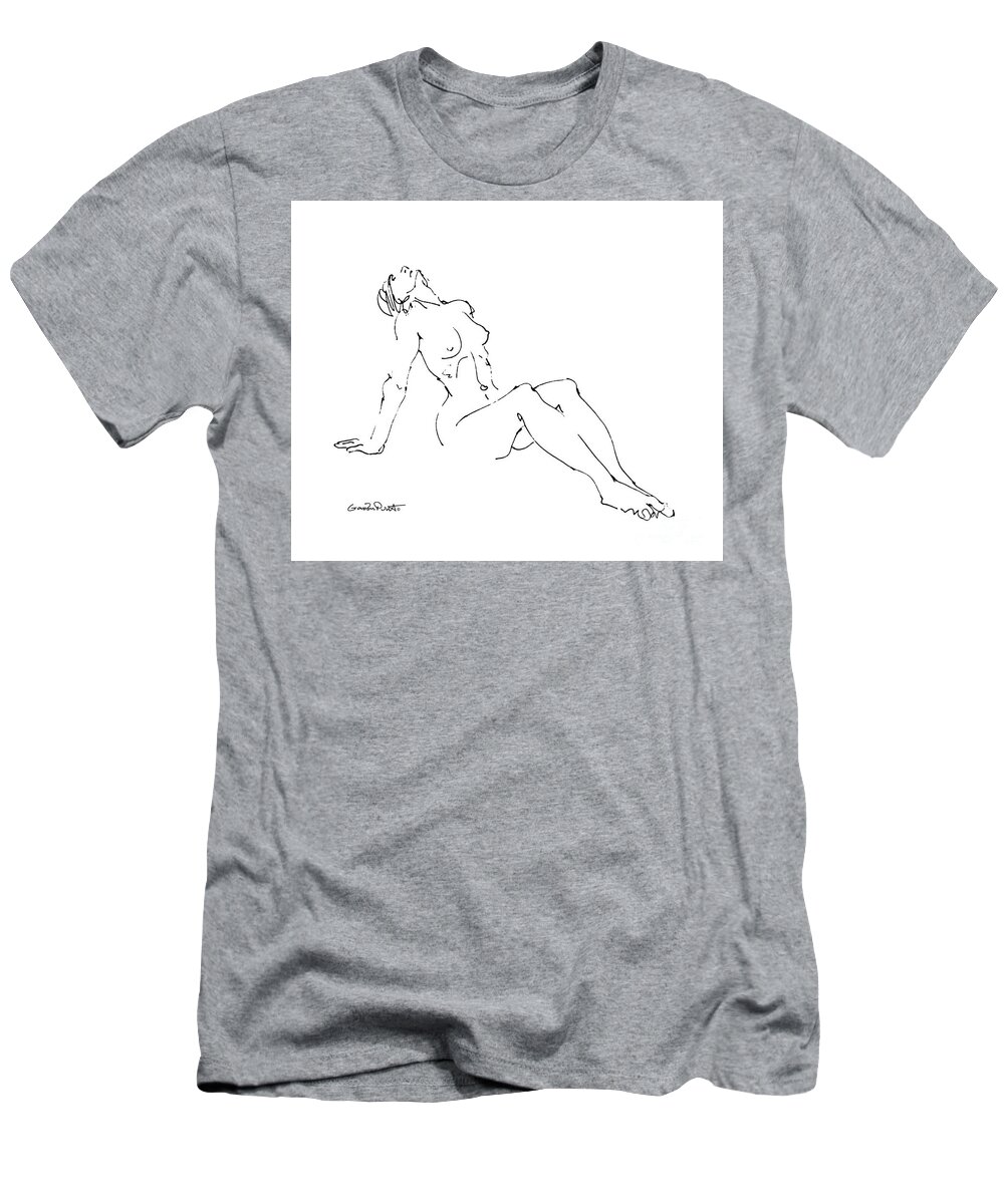 Female T-Shirt featuring the drawing Naked Woman Art 28 by Gordon Punt