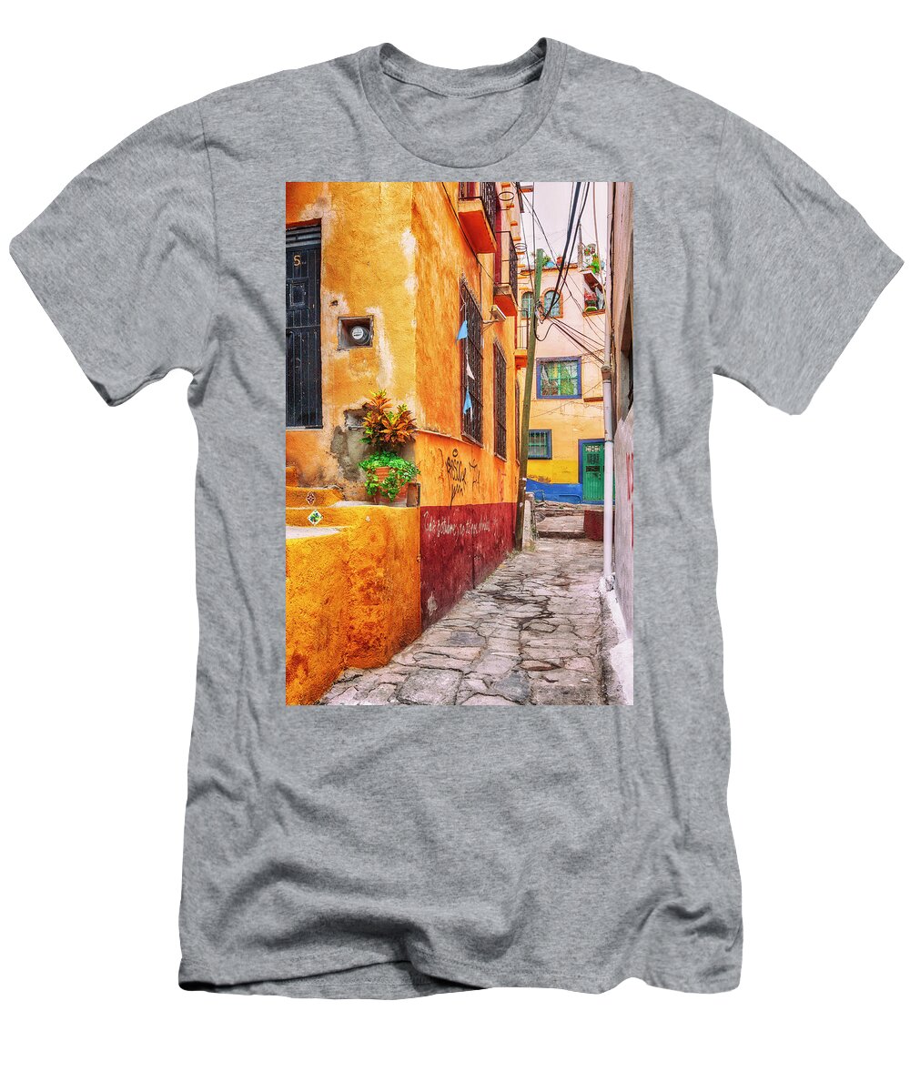 Guanajuato T-Shirt featuring the photograph Narrow street in Guanajuato - paint by Tatiana Travelways