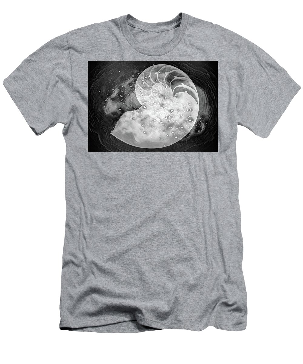 Seashell T-Shirt featuring the photograph Nautilus Shell in the Waves II Black and White by Debra and Dave Vanderlaan