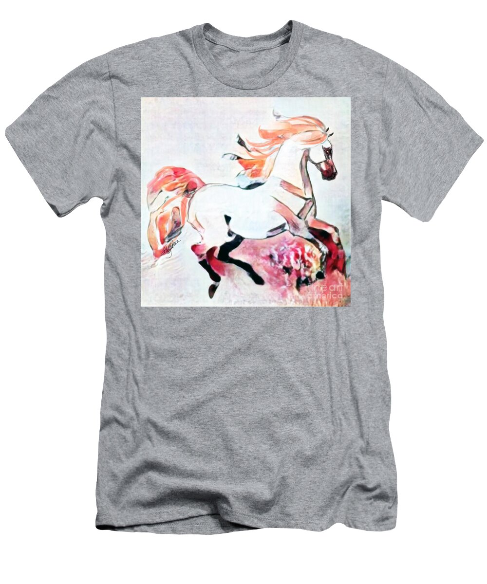 Equestrian Art T-Shirt featuring the digital art NFT Cantering Horse 004 by Stacey Mayer by Stacey Mayer