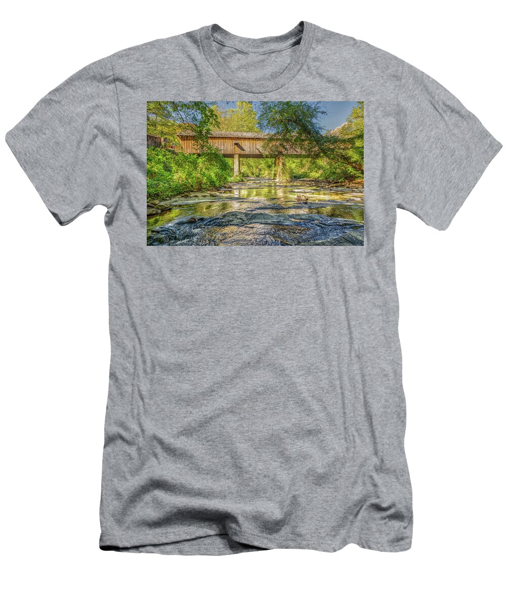Atlanta T-Shirt featuring the photograph Nickajack Creek View of Concord Covered Bridge by Donna Twiford
