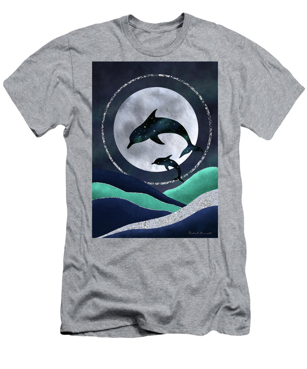 Dolphin T-Shirt featuring the digital art Night Swimming by Rachel Emmett