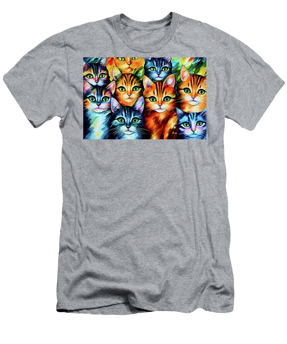 Cats T-Shirt featuring the digital art Nine Lives by Peggy Collins