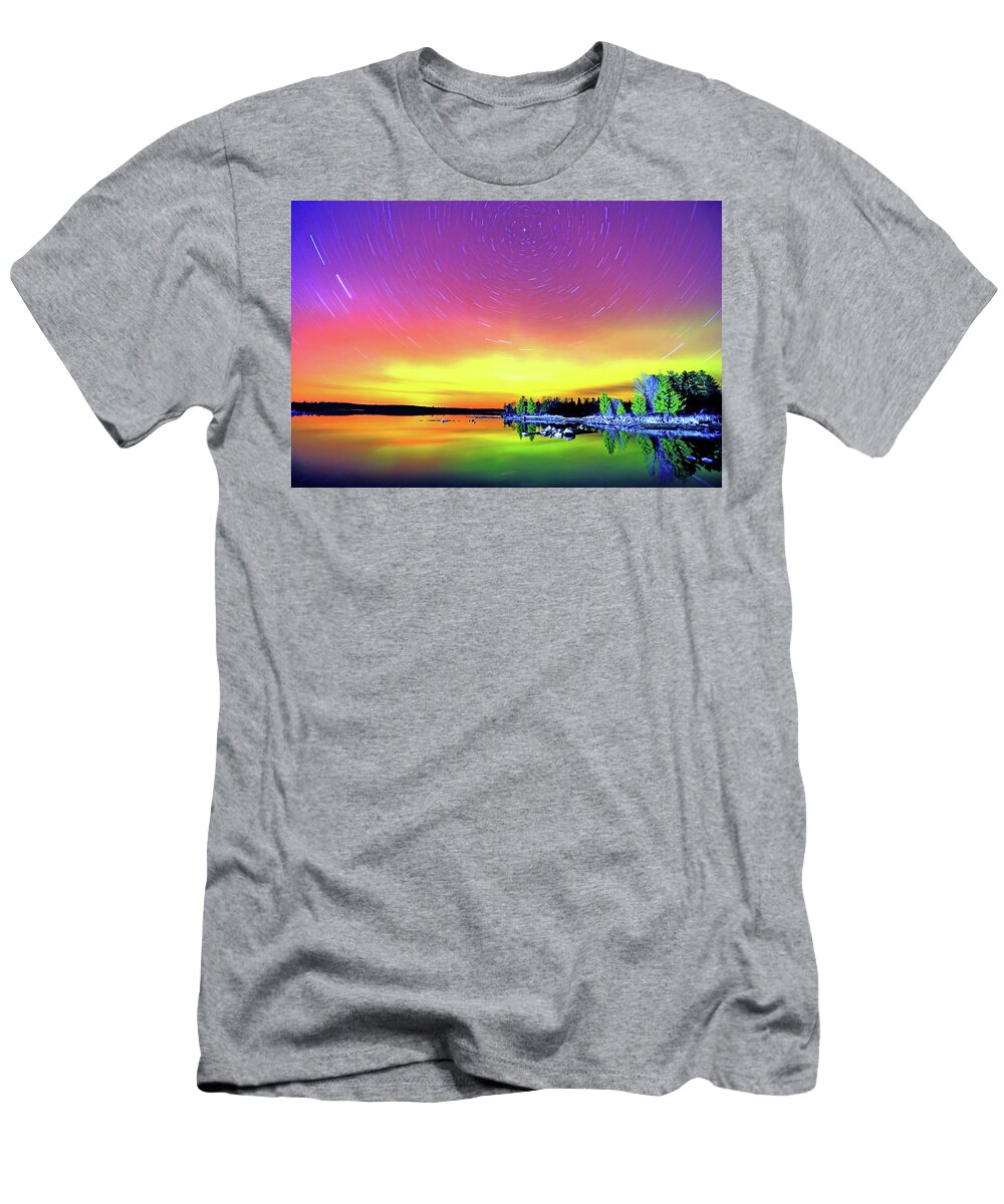 Northern Lights T-Shirt featuring the photograph Northern Lights with Startrails by Shixing Wen