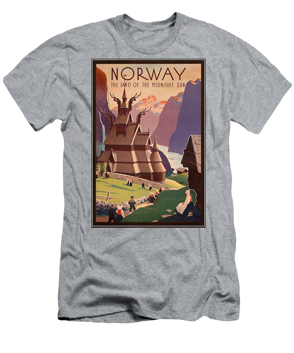 #faatoppicks T-Shirt featuring the painting Norway, vintage travel poster by Long Shot