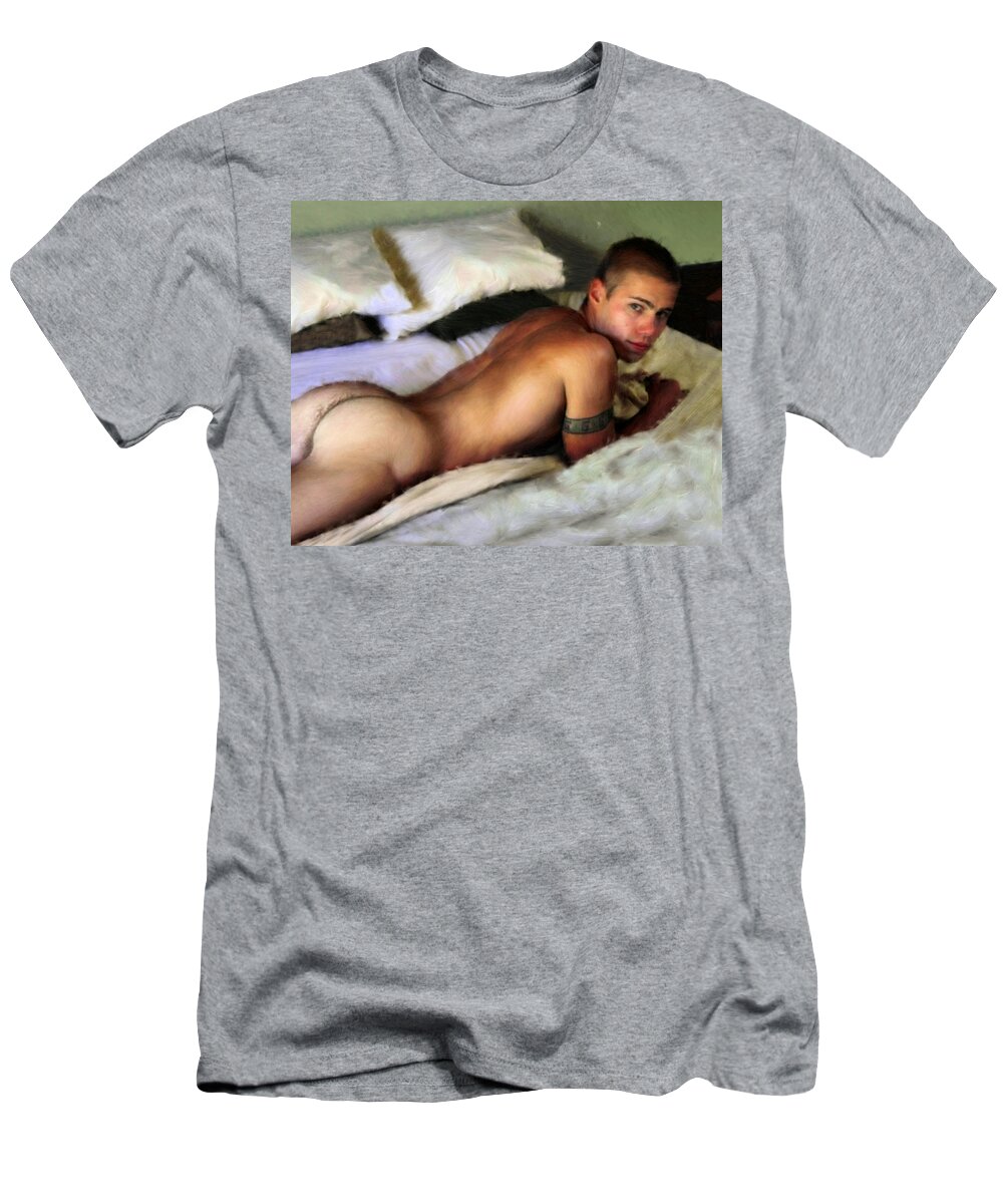 Nude T-Shirt featuring the painting Nude on a Bed by Troy Caperton