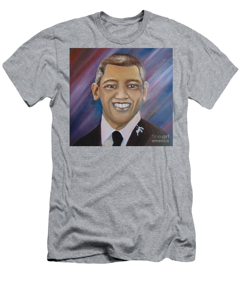 Presidents T-Shirt featuring the painting Obama Portrait by Saundra Johnson