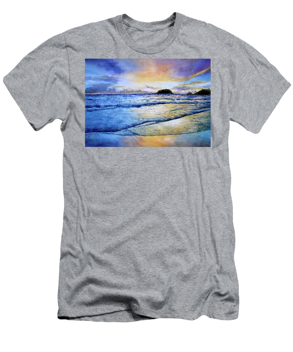 Ocean T-Shirt featuring the painting Ocean Sunset No 1 by Wendy Keeney-Kennicutt