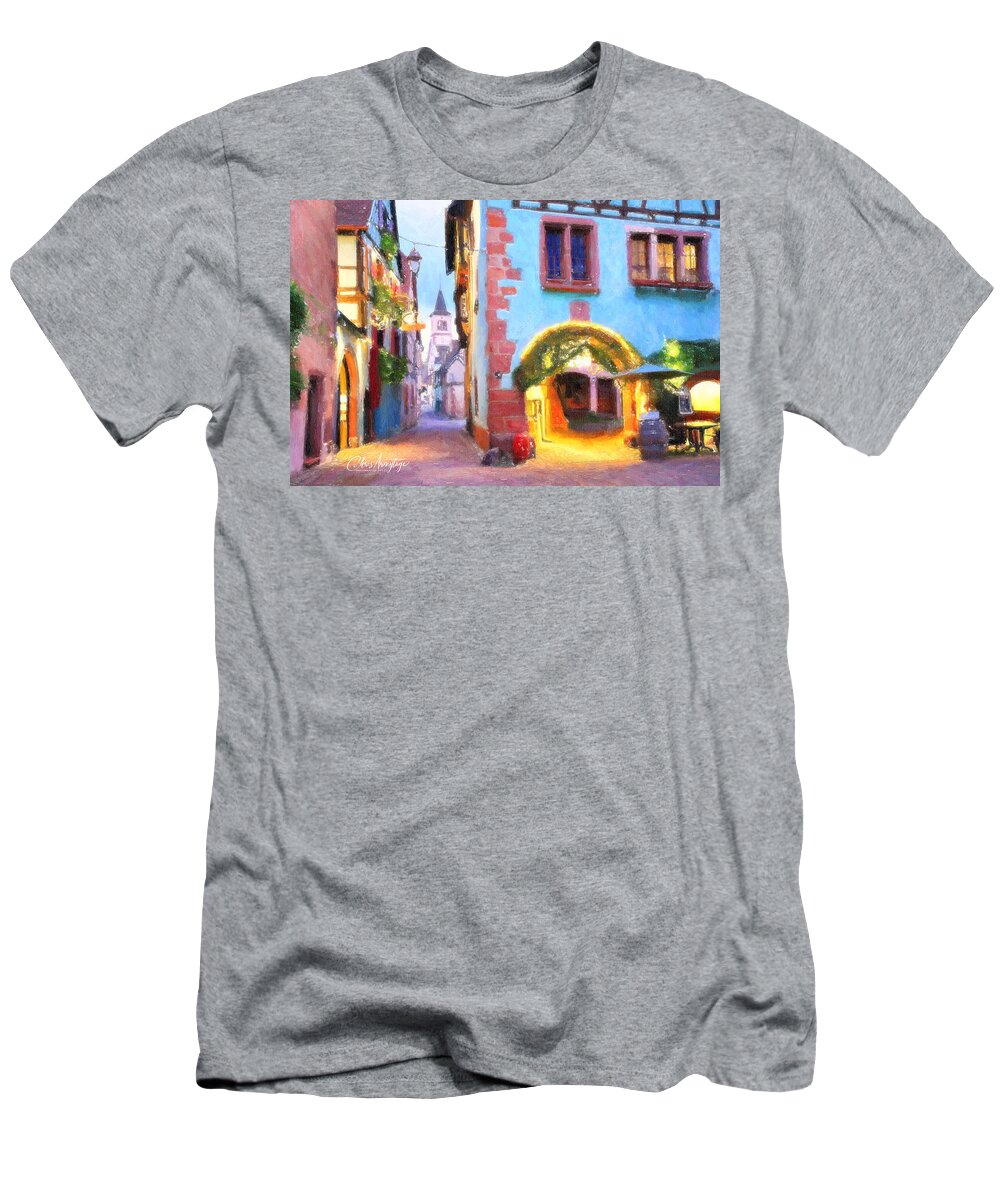 Riquewhir T-Shirt featuring the painting Old Town Riquewhir by Chris Armytage
