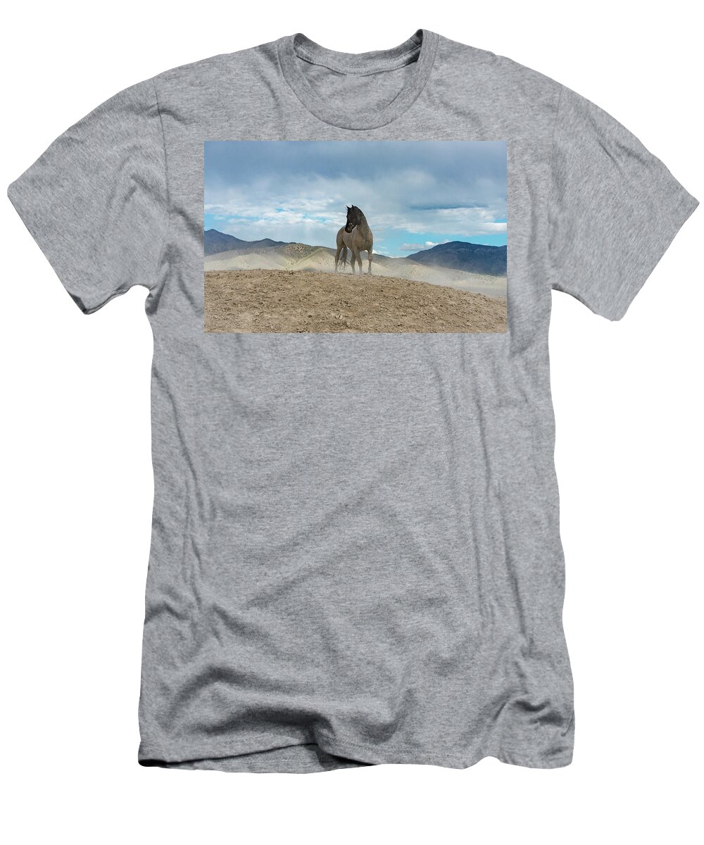 Stallion T-Shirt featuring the photograph Onaqui Stallion Blue Sky by Dirk Johnson