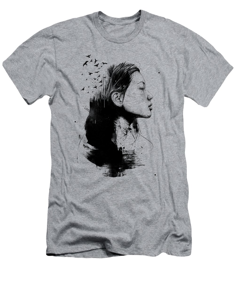 Girl T-Shirt featuring the drawing Open your mind by Balazs Solti