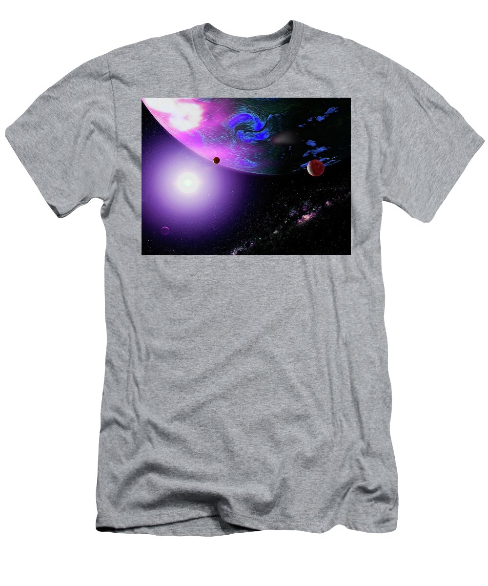  T-Shirt featuring the digital art Outer Space Giant Planet and Moons by Don White Artdreamer
