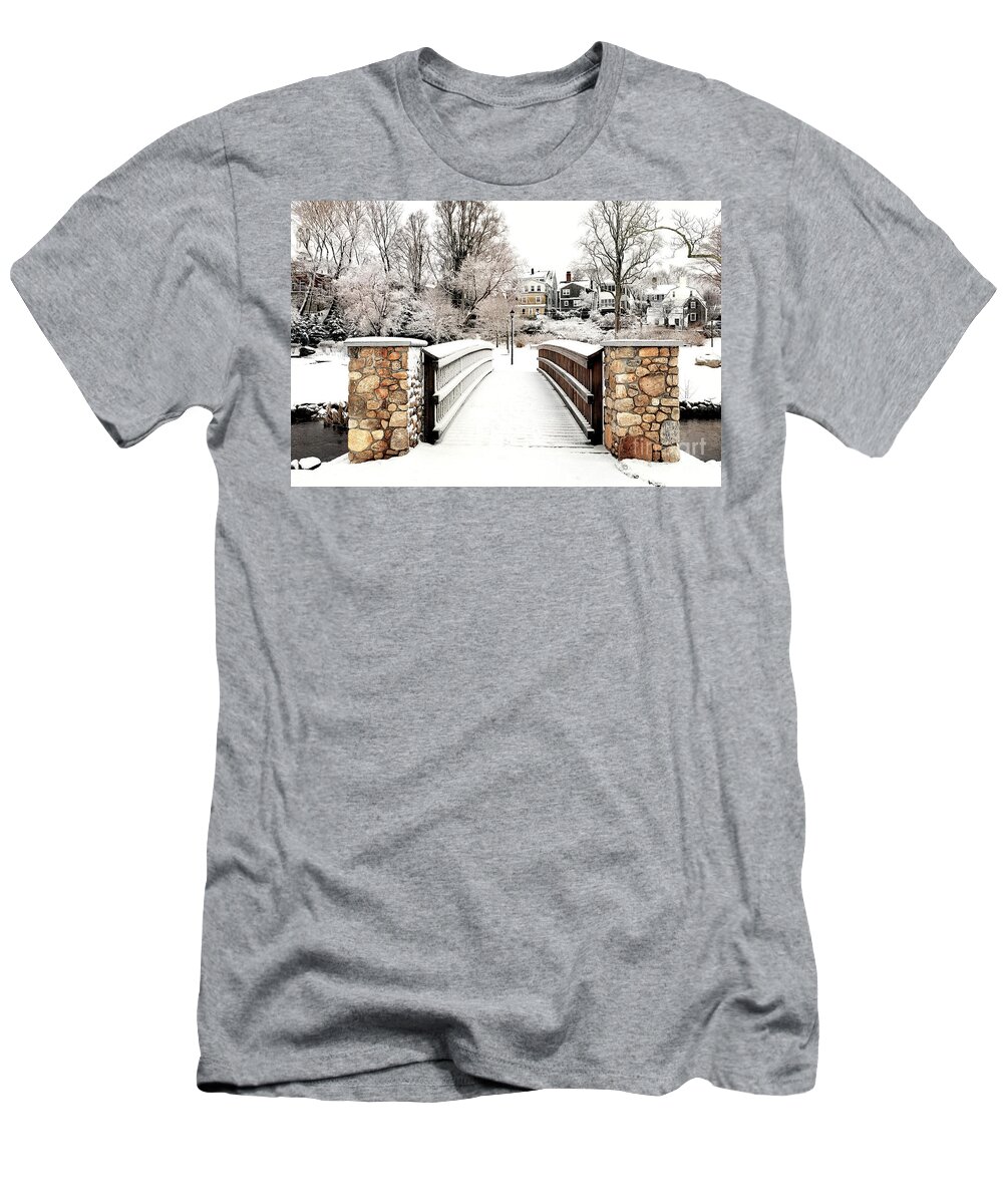 Footbridge T-Shirt featuring the photograph Over the footbridge winter by Janice Drew