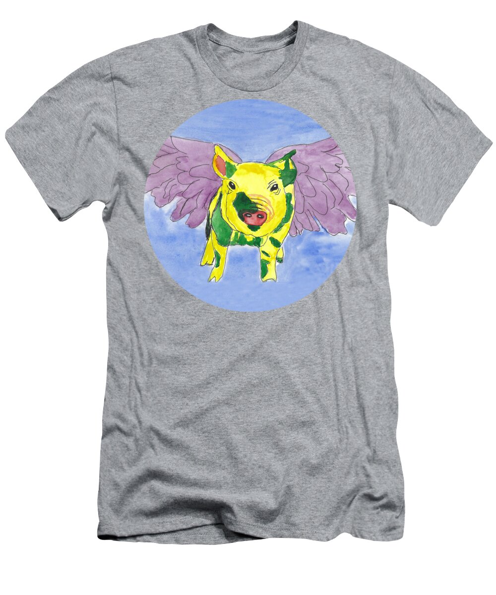 Pig T-Shirt featuring the painting Ozzy the PIgasus by Ali Baucom