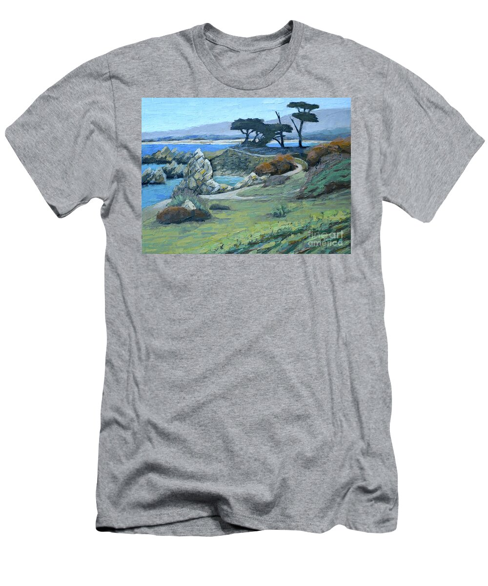 Monterey T-Shirt featuring the painting Pacific Grove Cypress by PJ Kirk