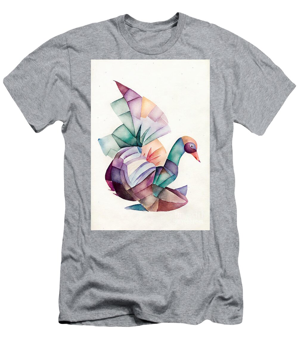 Art T-Shirt featuring the painting Painting Waterfowl 2 art flower colorful bird ani by N Akkash