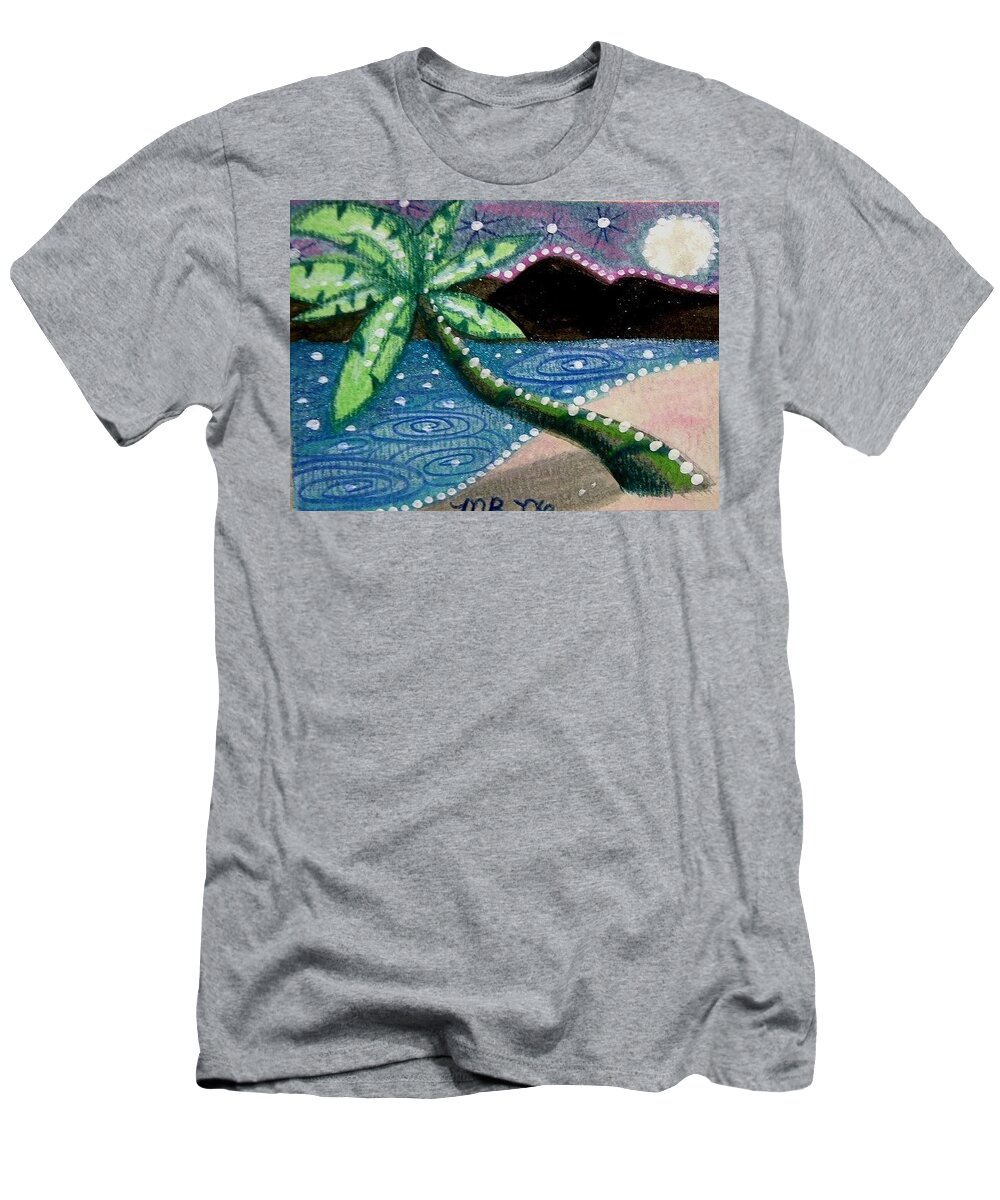 Palm Tree T-Shirt featuring the painting Palm At Night by Monica Resinger