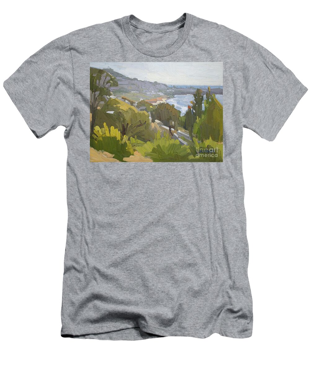 La Jolla T-Shirt featuring the painting Panoramic La Jolla - San Diego, California by Paul Strahm